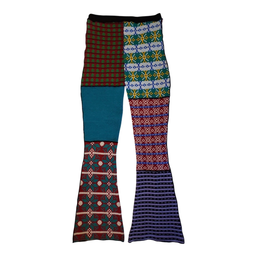 The Ragged Priest Free People NWOT Retro Grandmacore Cozy Patchwork Knit Pants L - Picture 4 of 10